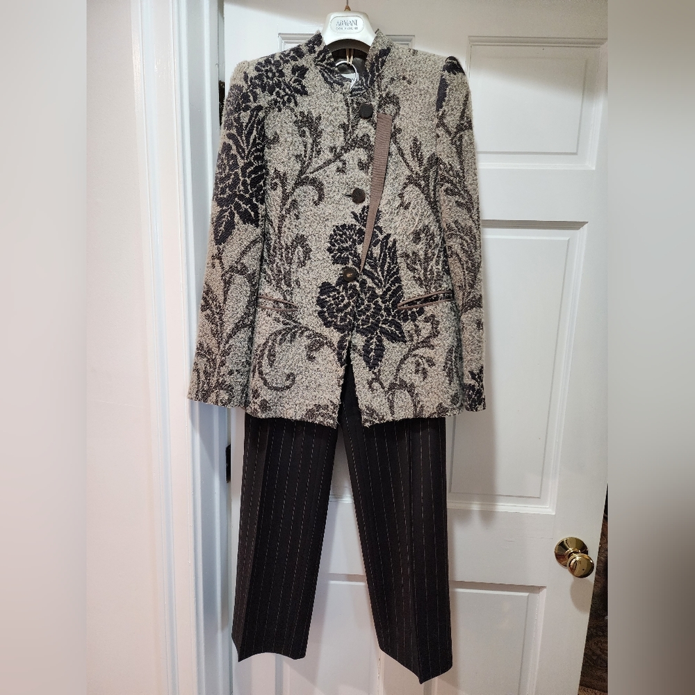 Armani Collezioni Pinstripe and Floral Pantsuit